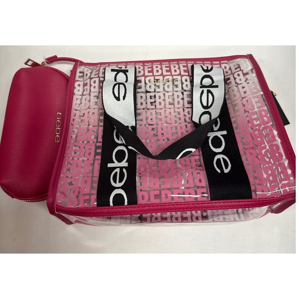 Bebe Hana Clear Monogram Satchel with Insert Hot Pink Logo Tote Bag E03-4224CLM